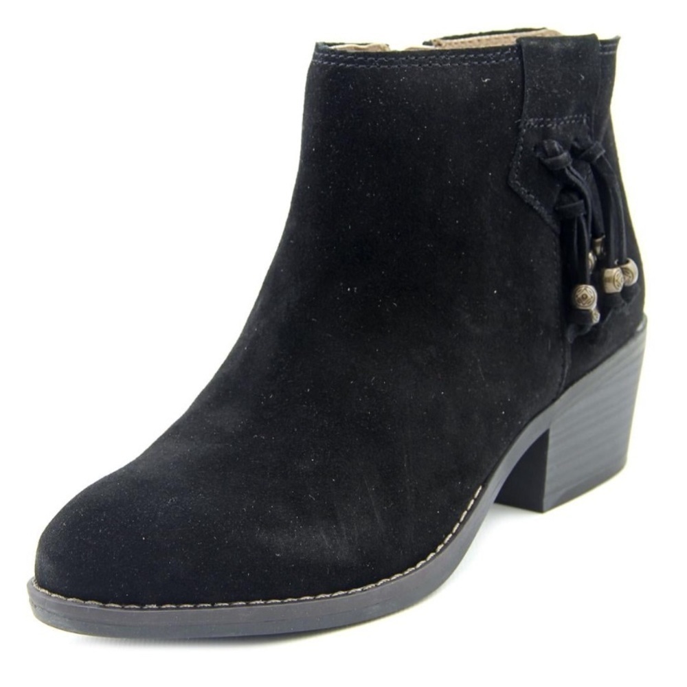 White Mountain Leather Tassel Side Zip Short Black Bootie Size 9M